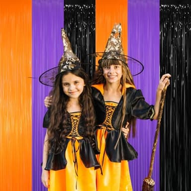 GOER 3.2 ft x 8.2 ft Metallic Tinsel Foil Fringe Party Backdrop for Halloween Birthday Graduation New Year's Party Decorations(5 Packs,Black&Orange&Purple) - Image 6