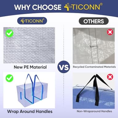 TICONN 12 Pack Extra Large Moving Bags with Zippers & Carrying Handles, Heavy-Duty Storage Tote Moving Boxes for Space Saving - Image 2