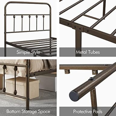 Yaheetech Classic Metal Platform Bed Frame Mattress Foundation with Victorian Style Iron-Art Headboard/Footboard/Under Bed Storage/No Box Spring Needed/Twin Size Bronze - Image 5