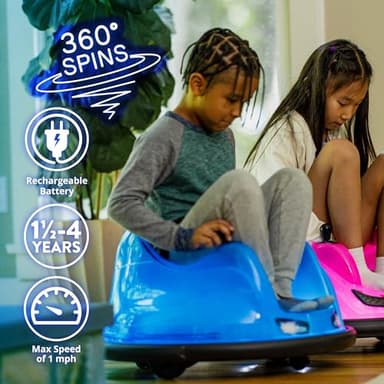 Flybar 6V Blue Glow Bumper Car for Kids – LED Ride-On Toy with 360° Spin, Rechargeable Battery, and Soft Rubber Bumpers – Safe Indoor Fun for Toddlers Ages 1.5+, Up to 66 lbs - Image 4