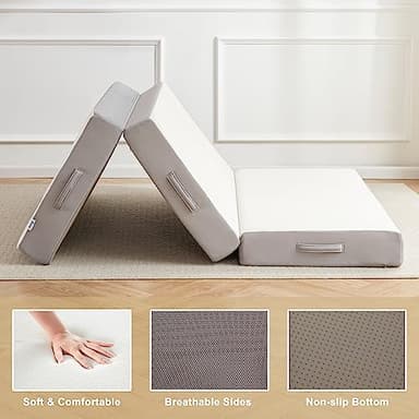 Lazyzizi Folding Mattress, 6 Inch Memory Foam Tri-fold Mattress with Breathable & Washable Bamboo Fiber Fabric Cover, Foldable Guest Bed for Camping, Road Trip, Queen - Image 6