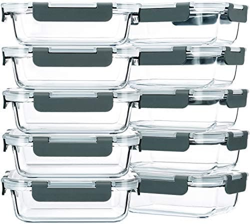 M MCIRCO 10-Pack,22 Oz Glass Meal Prep Containers,Glass Food Storage Containers with lids,Lunch Containers,Microwave, Oven, Freezer and Dishwasher (Gray) - Image 1