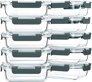 M MCIRCO 10-Pack,22 Oz Glass Meal Prep Containers,Glass Food Storage Containers with lids,Lunch Containers,Microwave, Oven, Freezer and Dishwasher (Gray) - Image 1