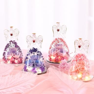 Tiaronics Mothers Day Rose Gifts for Women, Large Angel Figurines with Real Roses, Preserved Real Flower Rose for Her, Champagne - Image 5