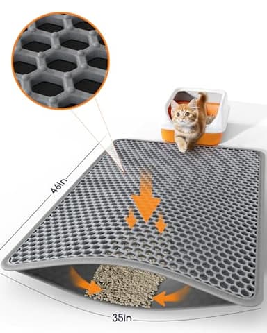 Powools Cat Litter Mat - 46" x 35" Jumbo Litter Box Mat with Double Layers, Urine-Proof and Non-Slip Litter Trapping Mat, Easy to Clean Kitty Litter Mats for Floor, Scatter Control, Grey - Image 7
