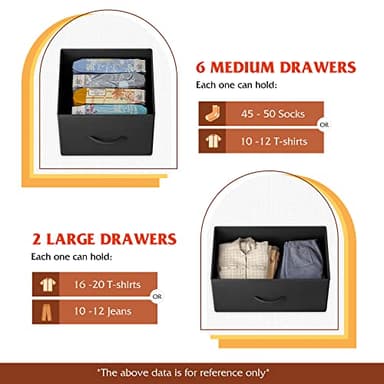 WLIVE 8 Drawer Dresser for Bedroom, Fabric Black Dresser with Large Storage Drawer Unit for Entryway, Chest of Drawers for Living Room - Image 4