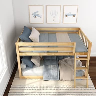 Max & Lily Fundamental Twin Low Bunk Bed, Kids Solid Wood Modern Bed Frame with Strong Wooden Slats, Non-Toxic Finishes, High Weight Capacity, Natural - Image 9
