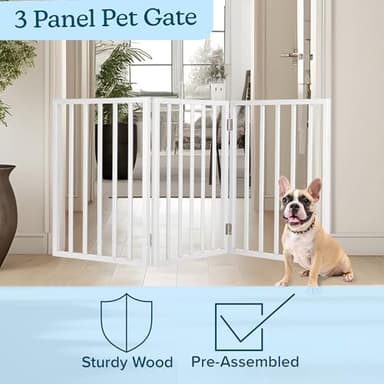 Pet Gate - 3-Panel Indoor Foldable Dog Fence for Stairs, Hallways or Doorways - 54x24-Inch Retractable Wood Freestanding Dog Gates by PETMAKER (White) - Image 4