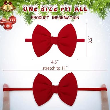 YanJie HAIRBAND for Baby Girls - Christmas Handmade Hair Bows Hairbands Hair Accessories - One Size - 3 Pieces - Nylon - Polyester - Soft Elastic - Red - For Newborn Infant Toddlers Kids - Image 4