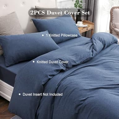PURE ERA Jersey Knit Duvet Cover Set 100% T-Shirt Cotton Super Soft Comfy 2pc Bedding Set with Zipper Closure (Heather Navy Blue,Twin) - Image 4