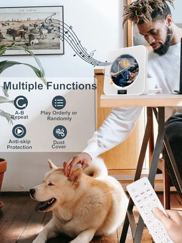 Desktop CD Player Portable with Bluetooth - Jimwey CD Players for Home with HiFi Speakers, FM Radio, Remote Control, LED Screen Display, Support CD/Bluetooth/USB/AUX, White CD Player for Gift - Image 4