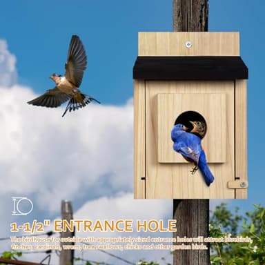 Bird House for Outside,Wooden Bluebird House,with Predator Guard Bird Nesting Box Wild Bird Watching, Finch Bluebird Cardinals Hanging Birdhouse Clearance Garden Country Cottage - Image 6
