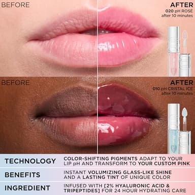 L'Oreal Paris Plump Ambition pH Hyaluron Lip Oil, Color Shifting Lip Tint with 24HR Hydration, Volumizing Shine and Lasting Color, 020 pH Rosé - Image 8
