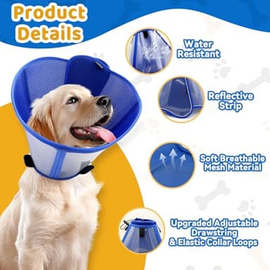 Vithael Upgraded Soft Dog Cone for Dogs After Surgery, Breathable Pet Recovery Collar with Double-Layer Design, Adjustable Dog Cone Collar for Large Medium Small Dogs, Elizabethan Collar (L, Blue) - Image 4