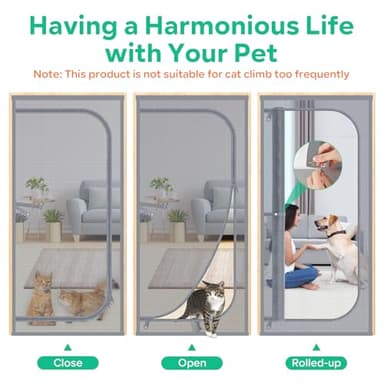 Reinforced Cat Screen Door, Fits Door Size 34''x 80'' Heavy Duty Pets Proof Screen Door with Bilateral Zipper, Prevent Dogs Cats Running Out from Home, Bedroom,Living Room, Kitchen - Image 5