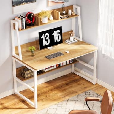Tribesigns Computer Desk with Hutch, 47 inches Home Office Desk with Space Saving Design with Bookshelf for Small Spaces - Image 7
