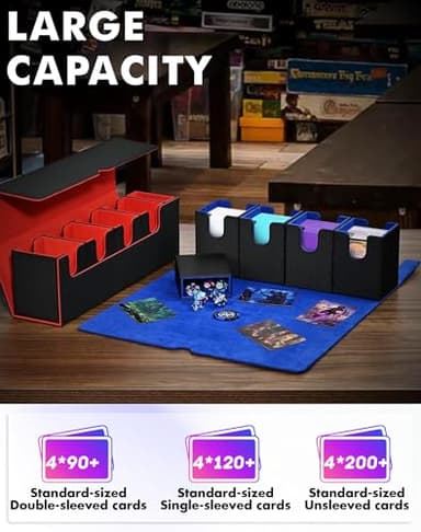 UAONO Card Deck Box with Dice Tray for MTG, 5 in 1 Card Deck Case Holds 800+ Unsleeved Cards, Strong Magnet Organizer Compatible with Yugioh TCG Sports Cards (Black Blue) - Image 4