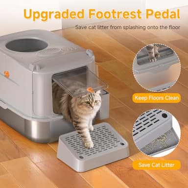 Stainless Steel Cat Litter Box with Lid, XL Extra Large Metal Litter Box for Big Cats, 180° Flip Cover Enclosed Top Entry Litter Boxs with High Sided Enclosure & Scoop, Non-Sticky, Anti-Leakage - Image 7