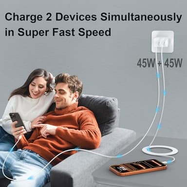 iPhone 17 16 15 Pro Max Charger Fast Charging, 45W USB C Dual Port Block iPhone 17 16 Pro Max Charger 10 FT Long Type C Cable Cord for iPhone 17/17 Pro/17 Pro Max/Air/16/15, Samsung S25 Android Phone - Image 6