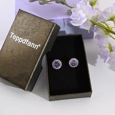 Sparkling Amethyst Earrings Round Purple Stud Earrings Purple Crystal Birthstone Earrings for Women Beautiful Amethyst Jewelry - Image 7