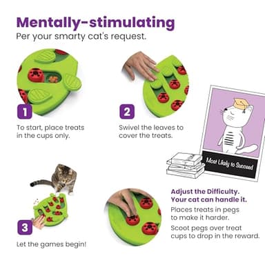 Catstages by Nina Ottosson Buggin Out Puzzle & Play – Interactive Treat Puzzle Feeder for Cats, 16 Hidden Treat Compartments Slow Feeder, Durable & Easy-Clean, 13 Inches, Green - Image 6