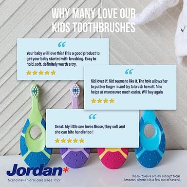 Jordan* ® | Step 1 Baby Toothbrush | 0-2 Years, Soft Bristles, BPA Free | Pink & Purple | 4 Pack - Image 6
