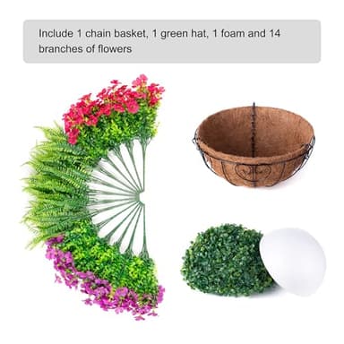 Artificial Fake Hanging Flowers Plants Basket for Outdoor Outside, 14 BundlesFaux Silk Colorful Daisy Fern in Planter UV Resistant Look Real for Porch Patio Garden Yard Home Decoration - Image 4