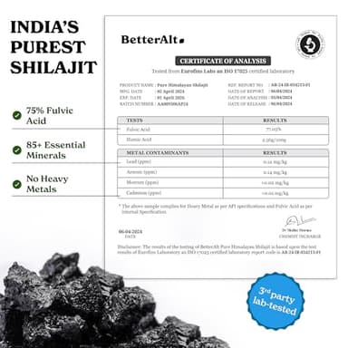 Better Alt Pure Himalayan Shilajit Resin | High Potency for Men & Women | 75 Servings for Stamina and Muscle Building, 85+ Trace Minerals, 75% Fulvic Acid, with Lab Test Report, 400mg - Image 6