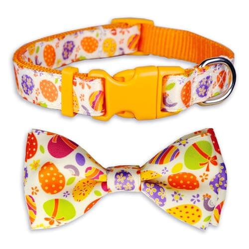 Easter Dog Bow Tie Collar, Adjustable Colorful Egg Pattern Pet Collar with Detachable Bowtie, Festive and Comfortable for Small and Medium Dogs - Image 1
