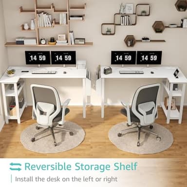 Lufeiya White L Shaped Computer Desk with Power Outlet Shelves, 47 Inch Corner Desk for Home Office Bedroom, L-Shaped Study Writing Working PC Desks, White - Image 5