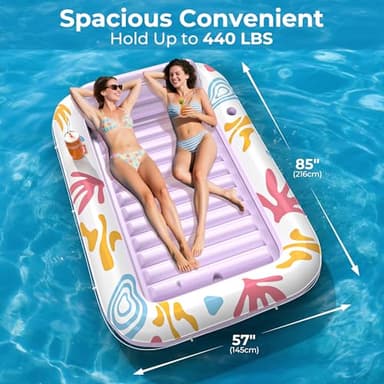 Inflatable Tanning Pool Lounger Float with Protection Tarp, 85" x 57" Pool Floats Adult w/Pillow, 6 in 1 Suntan Tub Raft Floatie, Sunbathing Water Bed Lounge Blow Up Kids Ball Pit Party Gifts-Purple - Image 3
