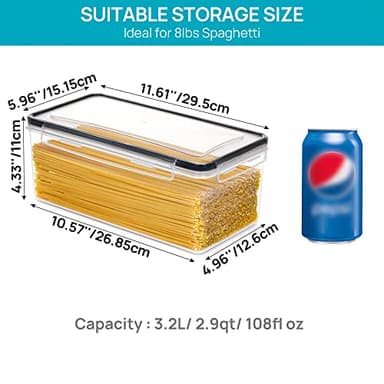 Vtopmart Airtight Food Storage Containers with Lids 8PCS Set 3.2L, Plastic Spaghetti Container for Pasta organizer, BPA Free Air Tight House Kitchen Pantry Organization - Image 2