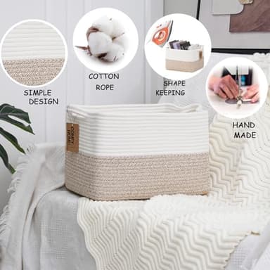 COMFY-HOMI Cotton Rope Woven Basket with Handles for Shelves,Toys,Book, Cloth Storage Baskets for Organizing-13.5" x 11" x 9.5" Toy Decorative Organizer for Living Room, Bathroom (White/Brown) - Image 6