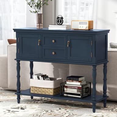 ARTPOWER Console Table with 2 Drawers, Retro Entryway Table with 2 Door Cabinets and Open Storage Shelf, Narrow Long Behind Couch Sofa Table for Living Room, Foyer, Hallway, Blue - Image 7