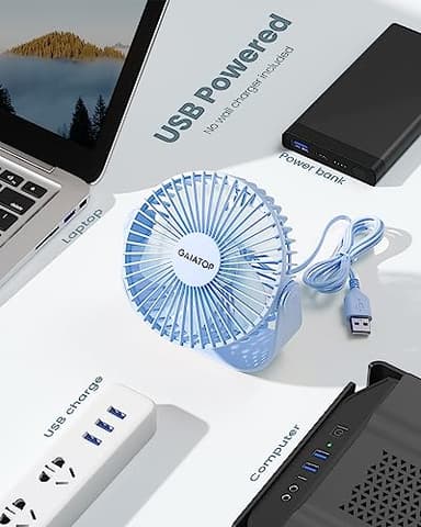 Gaiatop USB Desk Fan, 3 Speeds Strong Airflow, 5.5 Inch Portable 90° Rotate Quiet Cooling, Small Personal Table Fans for Bedroom Home Office Travel Blue - Image 6