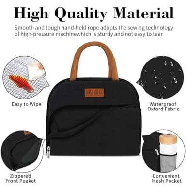 Coobiiya Lunch Box Lunch Bag for Women Adults Men, Reusable Cute Lunch Pail bag - Leakproof, Insulated Lunch Box Tote with Large Capacity, Cooler Lunch Container for Work/Travel/Office (Black) - Image 5
