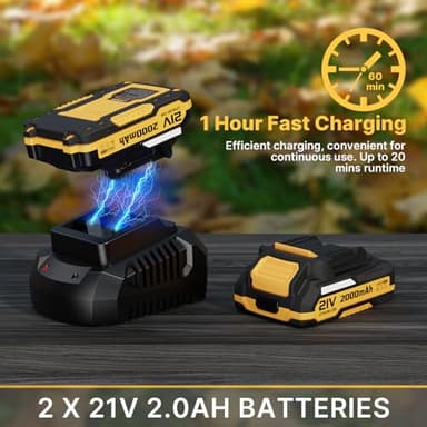 LEAPUL Leaf Blower, 21V Electric Cordless Leaf Blower, 2 X 2.0Ah Batteries and Charger Included, Lightweight Leaf Blower for Patio Cleaning, Lawn Care, Blowing Leaves and Dust, etc. LP69, Yellow - Image 2