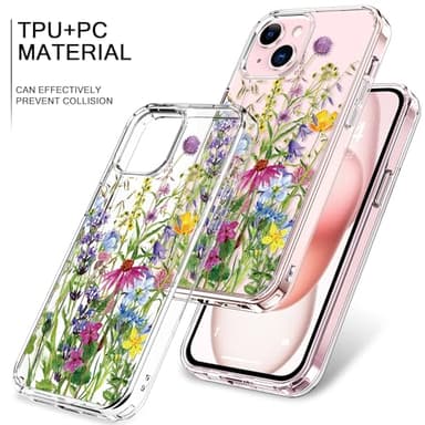 bicol Compatible with iPhone 15 Case, Crystal Acrylic Clear with Fashionable Pattern Designs for Girls Women, Slim Fit Shockproof Protective Phone Cover 6.1 inch Blooming Flowers - Image 3