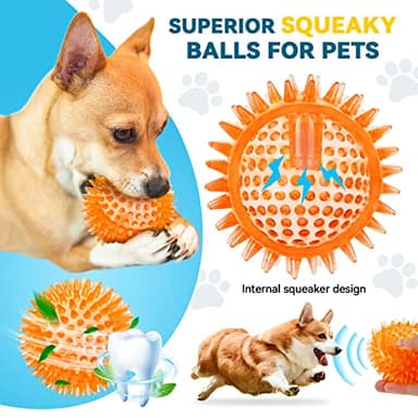 SHARLOVY 3.5” Large Dog Toys Ball, 6 Pack Squeaky oys, Durable for Aggressive Chewers, Spiky Ball for Clean Teeth and Training, Fetch Toys for Large Dogs, for Puppy Chew and Teething - Image 5