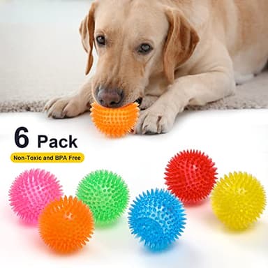 VITEVER 3.5” Squeaky Dog Toy Balls (6 Colors) Puppy Chew Toys for Teething, BPA Free Non-Toxic, Spikey Dog Balls for Medium, Large & Small Dogs, Durable Toys for Aggressive Chewers - Image 6