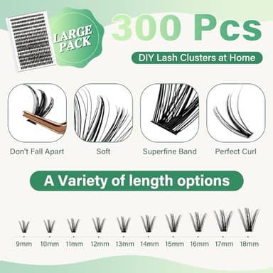 DIY Lash Extension Kit KEYYOU 300Pcs Individual Eyelash Extension Kit 50D 0.07C Curl 9-18MIX Lash Clusters Kit with Lash Glue Remover Applicator Easy to Use for Beginners(Kit-50D-0.07C,9-18MIX) - Image 3