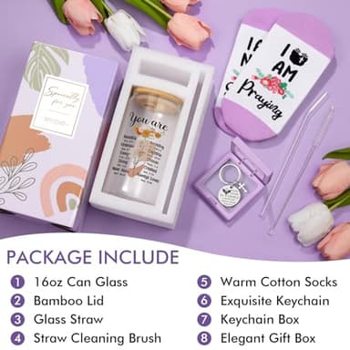 Christian Gifts for Women Faith, Inspirational Religious Gifts for Women, Catholic Spiritual Gift Set Birthday Christmas Gift for Womens Mom Sister Best Friends Wife Coworkers w/ 16Oz Can Glass - Image 3