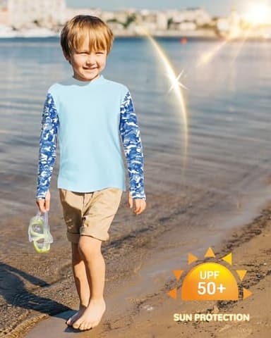 Poekuao Rash Guard for Boys Quick Dry Long Sleeve Swim Shirts UPF 50+ Sun Protection Shirt Kids Fishing Shirts with Thumb Hole Light Blue S - Image 6