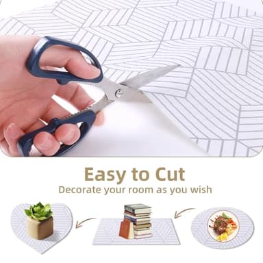 Shelf Liners for Kitchen Cabinets Non Adhesive Shelf Liner Paper Non-Slip Thickened Drawer Liner Easy to Clean for Tool Box Refrigerator with Knife and Tape Measure, Silver Geometric, 11.8 x 118 in - Image 4