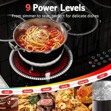 Pladeca 30 Inch Electric Cooktop, 5 Burner Electric Stove Top Touch Control, 8400W Built-in Ceramic Stovetop Burner 30" with Expandable Zone, Child Lock, Timer, Overheat Alert, 220-240v Hardwired - Image 4