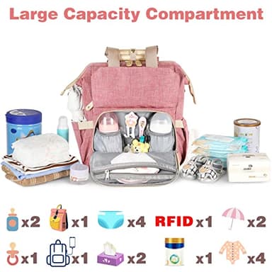 Jiefeike Diaper Bag Backpack, Pink Baby Girls Diaper Bag for Mom, Travel Baby Bags Backpack for Women, Insulated Pockets Portable toddler diaper bag with USB Charging Port, RFID Anti-Theft Pocket - Image 2