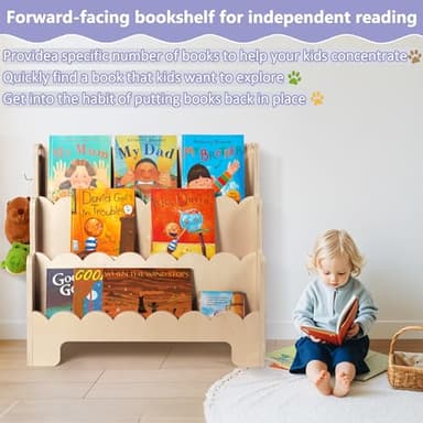 Tohiasen Kids Bookshelf Wooden 3-Tier, Scalloped Book Shelf for Kids Rooms, Front Facing Toddler Montessori Bookshelf, Baby Nursery Book Shelves Kids Classroom Bookshelf Bookcase - Image 7