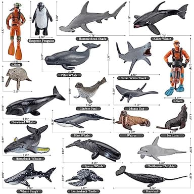 20pcs Mini Ocean Animal Figurines - Realistic Sea Creatures Toy Figures with Sharks, Whales & Diver Figures - Great for Kids' Parties, Cake Topepr & Gift - Image 5