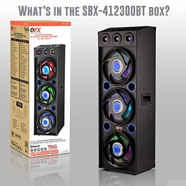 QFX SBX-412300BT TWS Bluetooth Triple 12” Woofer Triple 1” Tweeter Recording High-Performance PA Cabinet Speaker with 10-Band Graphic EQ, 2 Microphone Inputs, Guitar Input, and AUX Input, Blue - Image 12