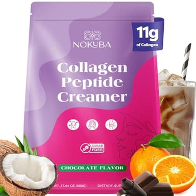 Nokuba Collagen Protein Coffee Creamer Powder, Marine Collagen Peptides with Coconut Mct Oil for Hair Skin & Nails Support, Non Dairy, Sugar Free, Keto Friendly, Chocolate Flavor, 500g (20 Servings) - Image 1